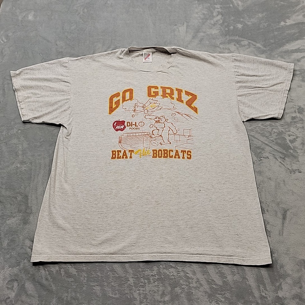 VTG Go Griz Beat The Bobcats Shirt Mens XXL Gray Jerzees Montana Made In USA